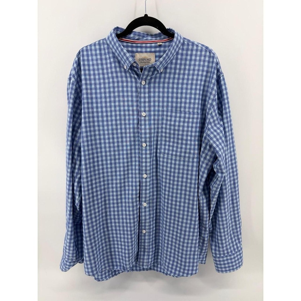 Oxford Luxury Collection, Button Up Shirt Blue/Lt Blue Plaid Long Sleeve, XL